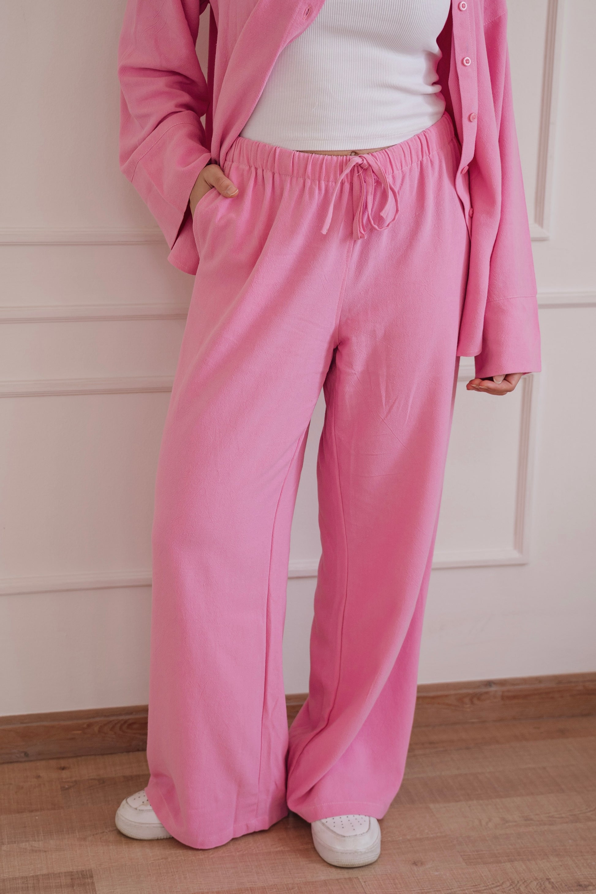Lino - wide pants in Candy pink