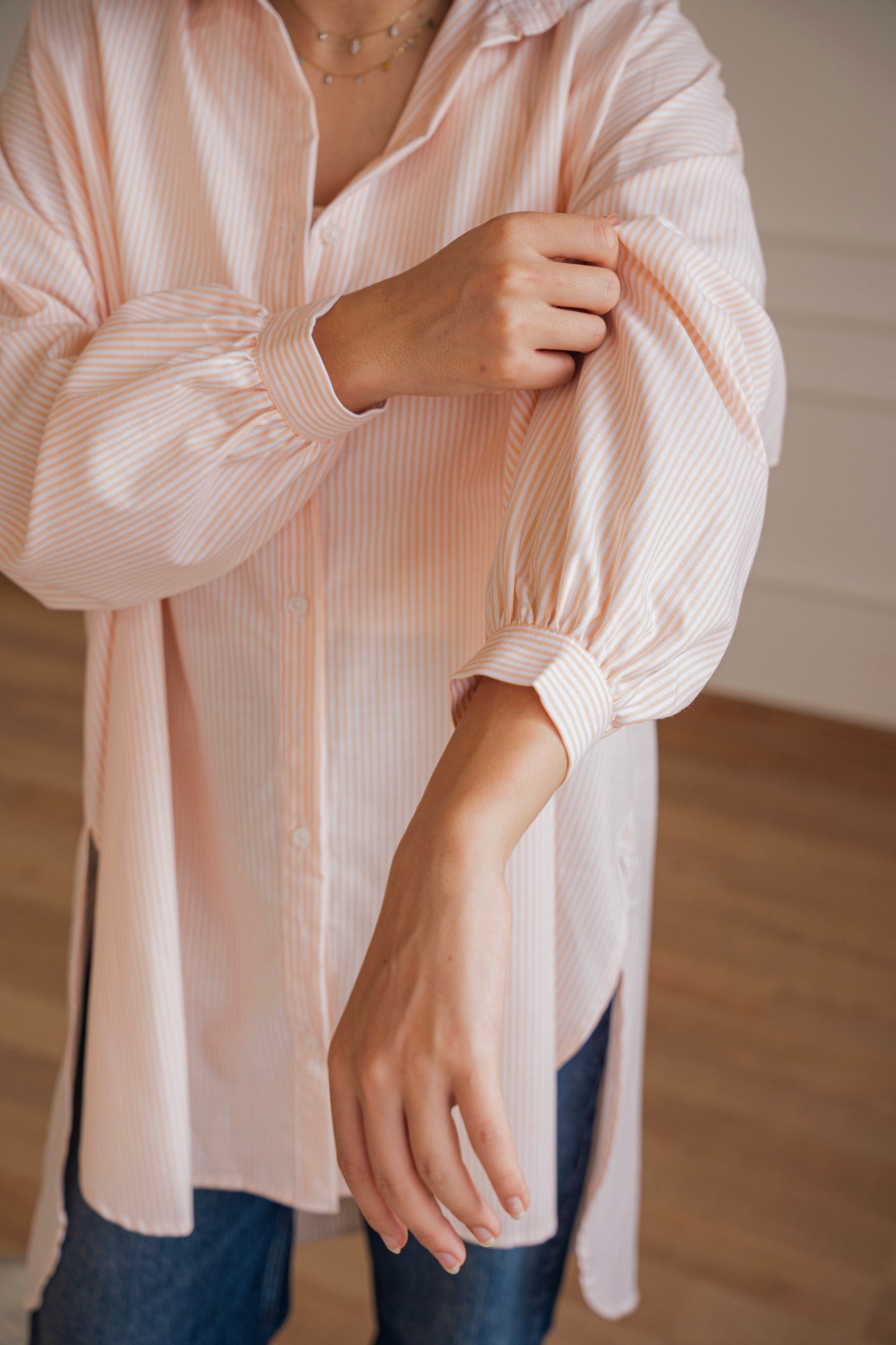 Puff high-low shirt striped Oxford in Orange