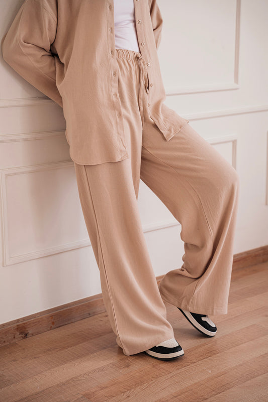 Lino - wide pants in Cafe