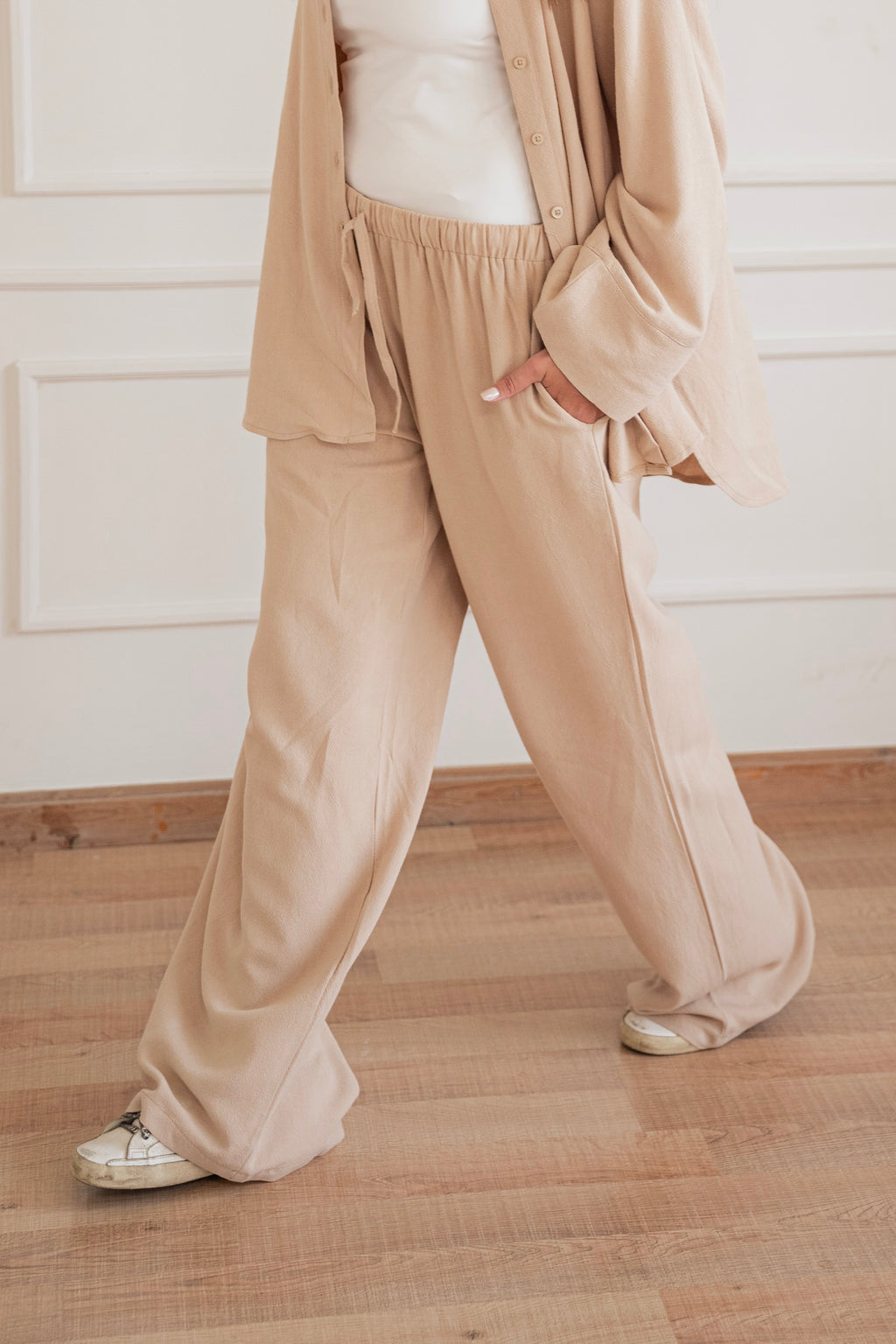 Lino - wide pants in Cafe