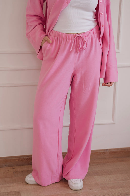 Lino - wide pants in Candy pink