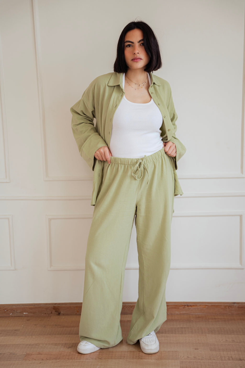 Lino - wide pants in Pistachio