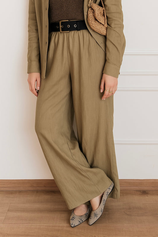 Crinkled - wide pants in Olive