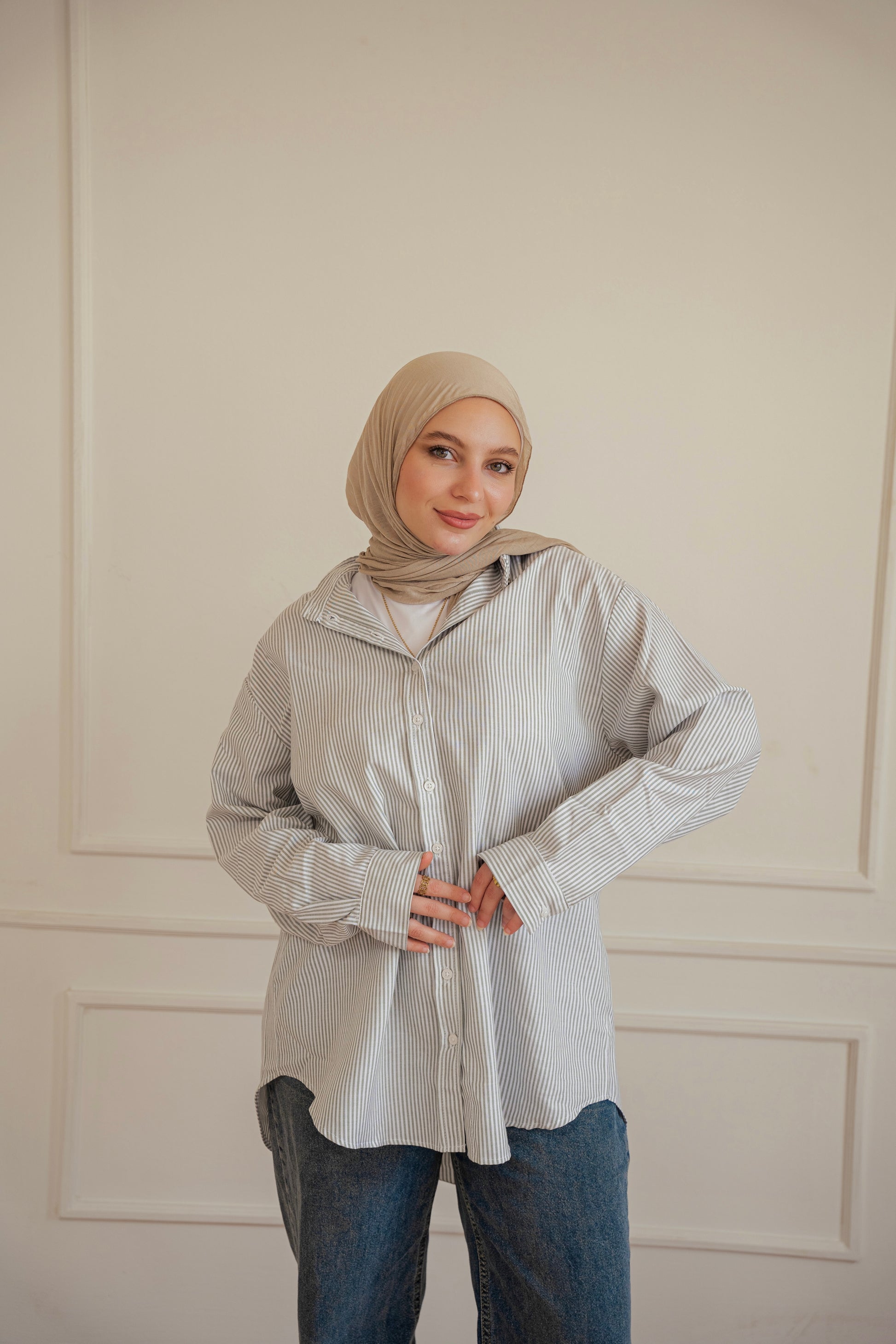 Ease - shirt striped oxford in olive