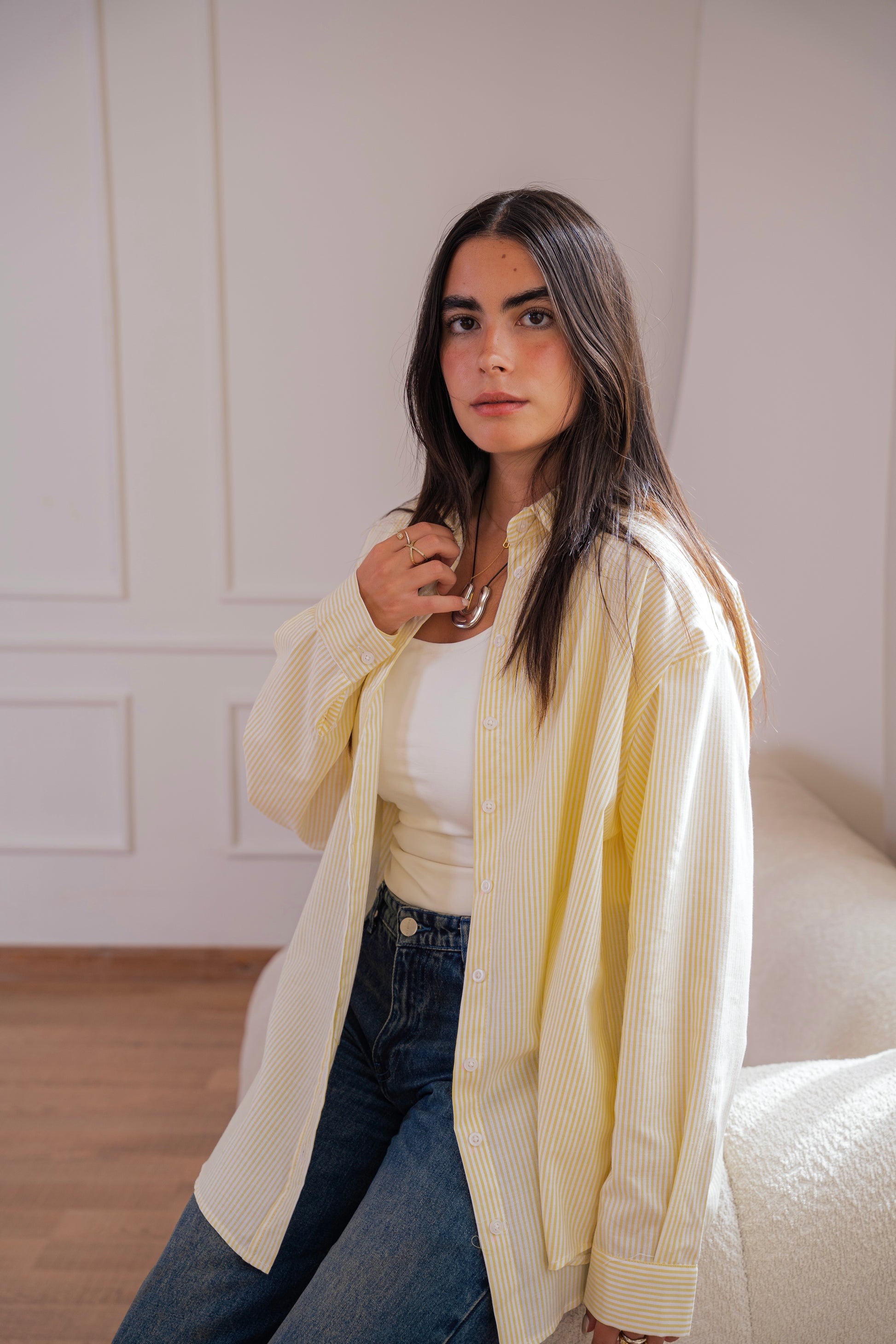 Ease - shirt striped oxford in yellow