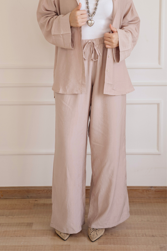 Crinkled - wide pants in Beige