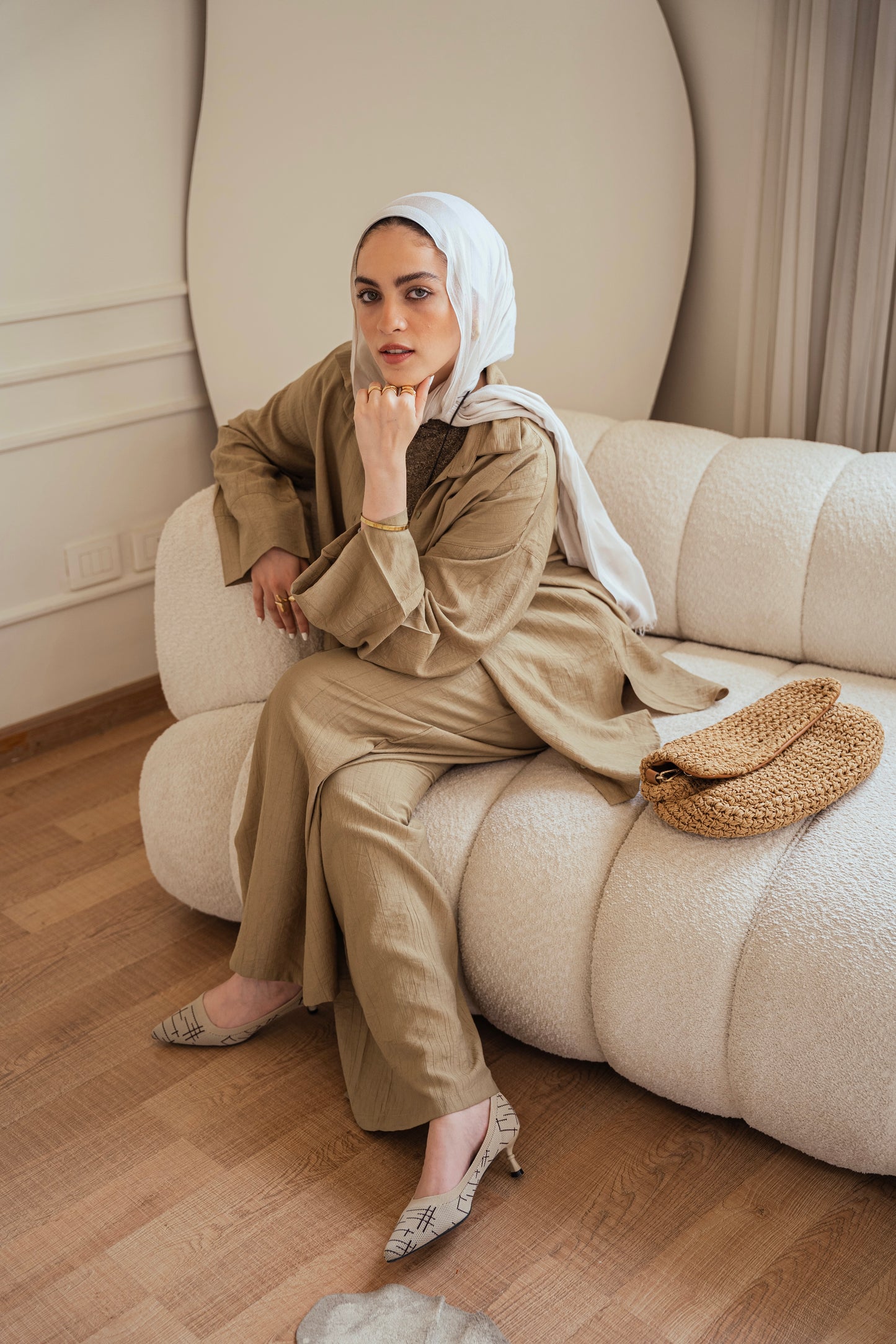 Crinkled - wide pants in Olive