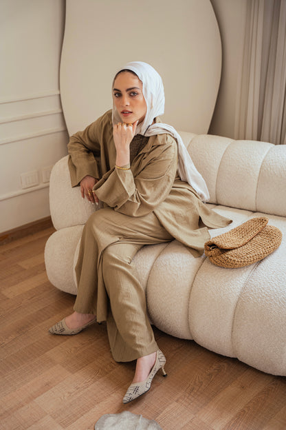Crinkled - wide pants in Olive