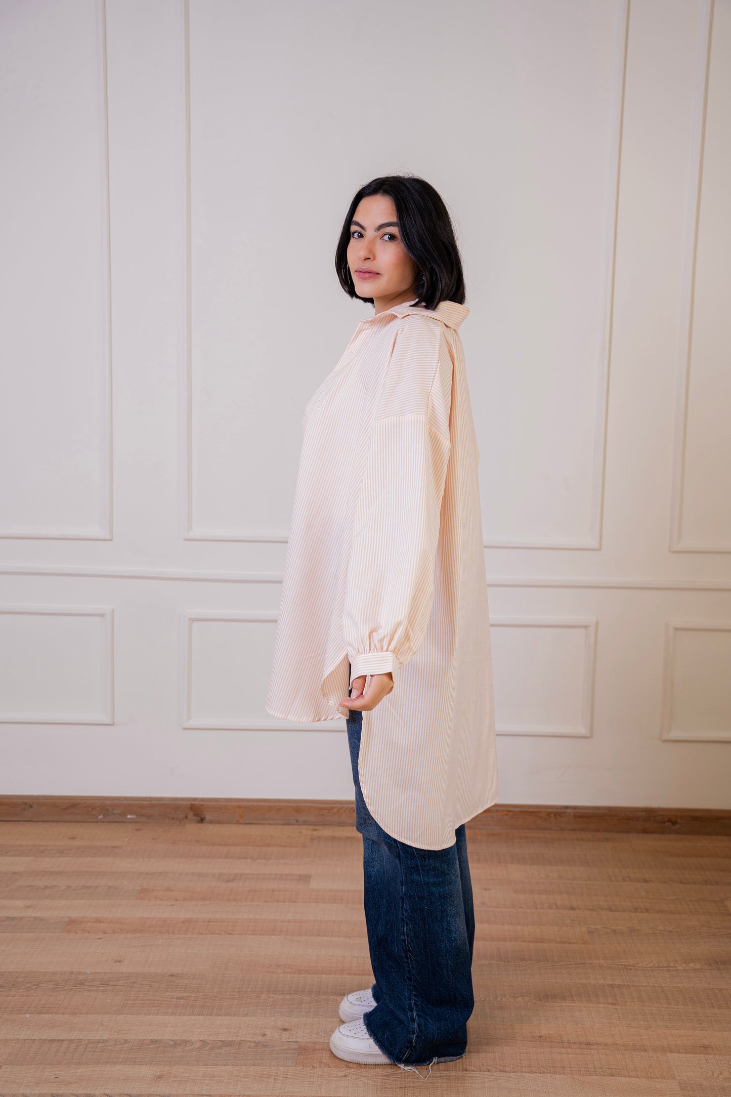 Puff high-low shirt striped Oxford in Orange