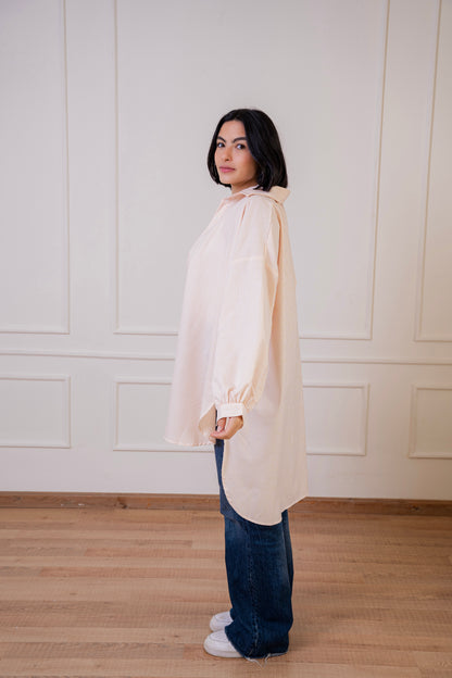 Puff high-low shirt striped Oxford in Orange