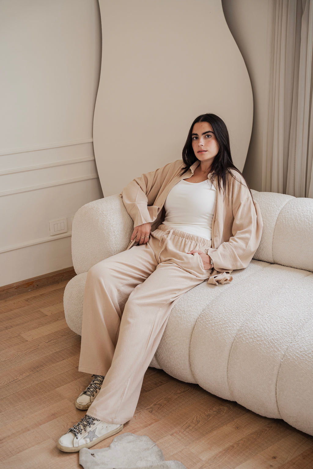 Lino - wide pants in Cafe