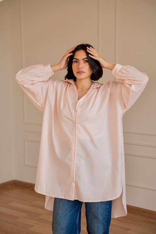 Puff high-low shirt striped Oxford in Orange