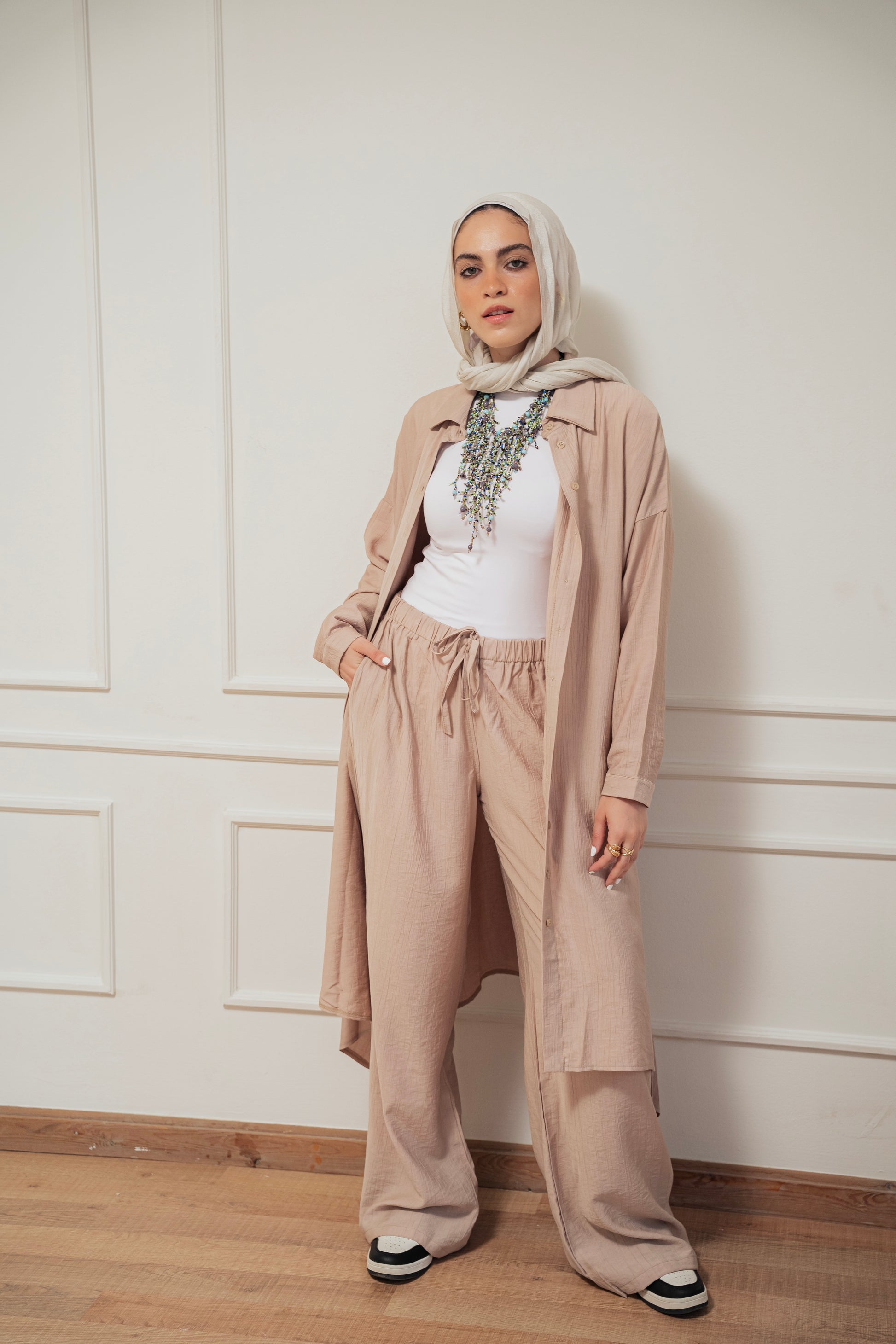 Crinkled - wide pants in Beige