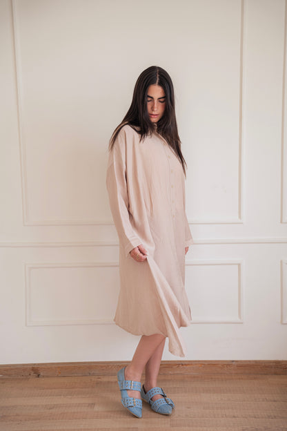 Crinkled - Long shirt in Beige