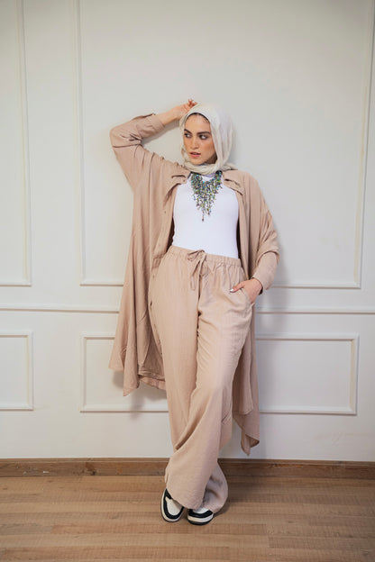 Crinkled - Long shirt in Beige