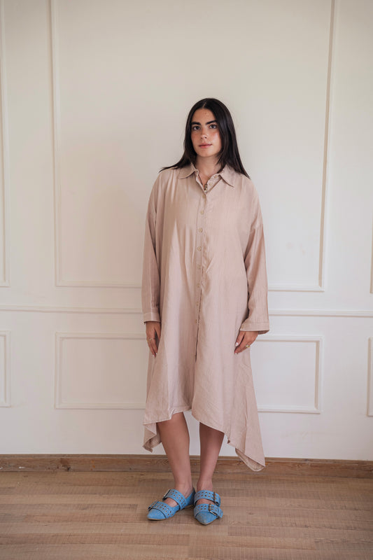 Crinkled - Long shirt in Beige