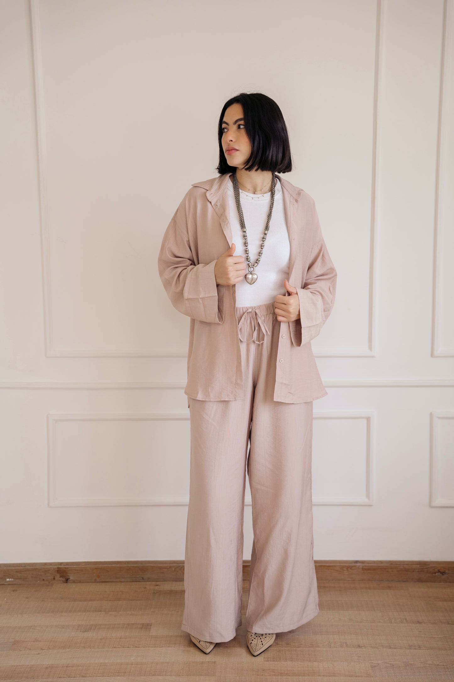 Crinkled - wide pants in Beige