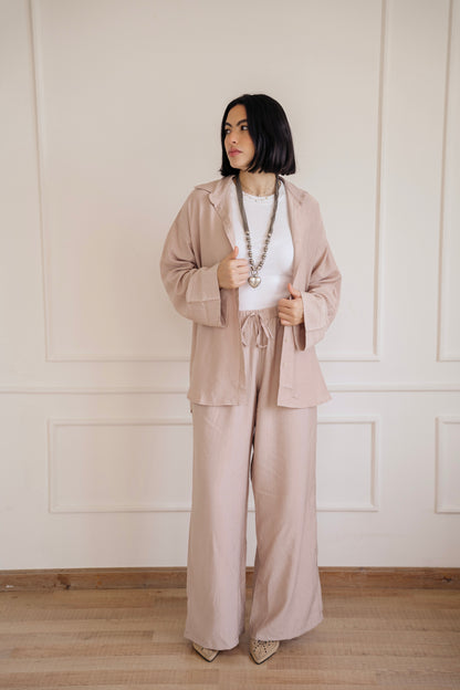 Crinkled - wide pants in Beige