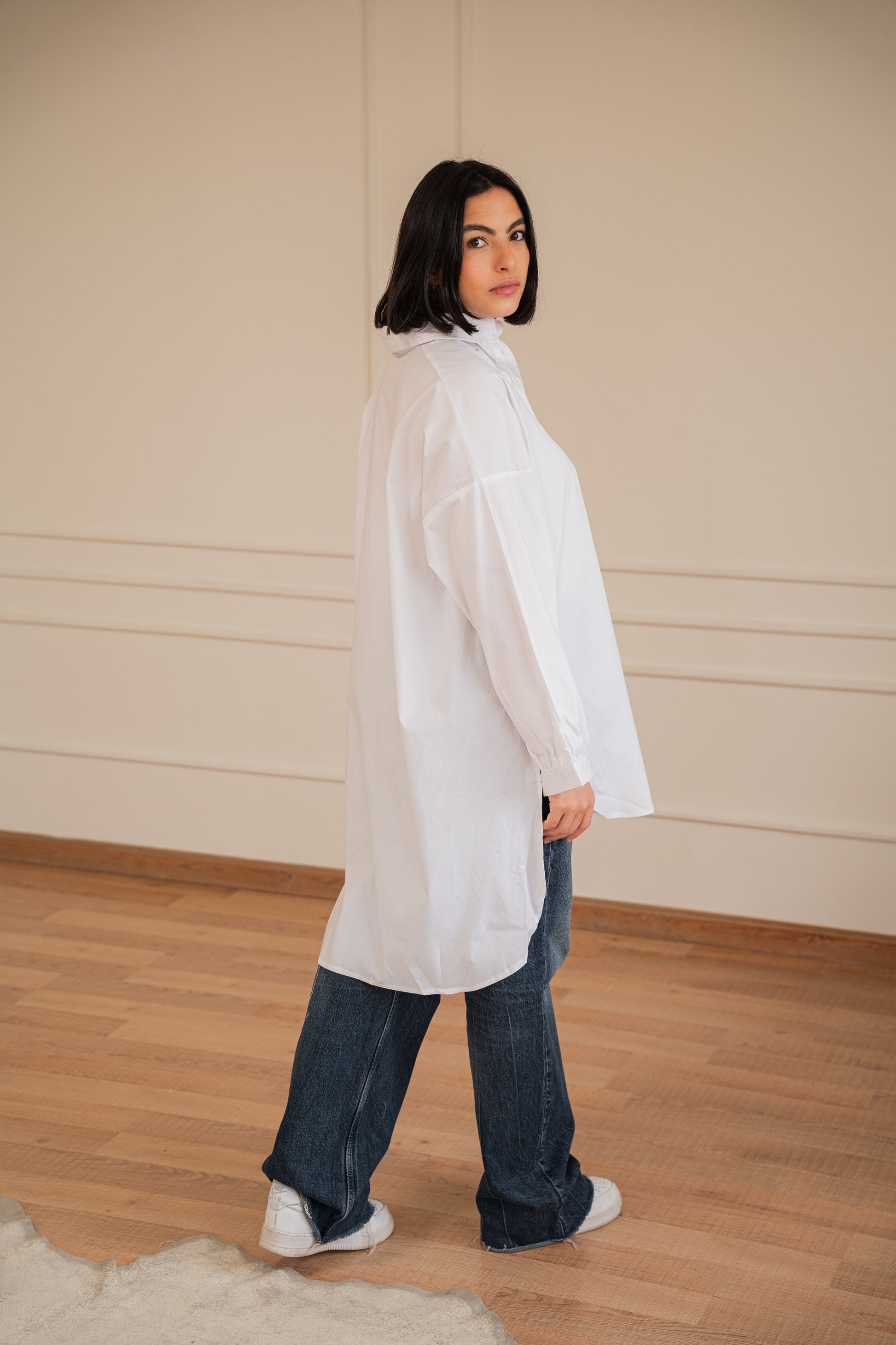 Puff high-low shirt Poplin in White