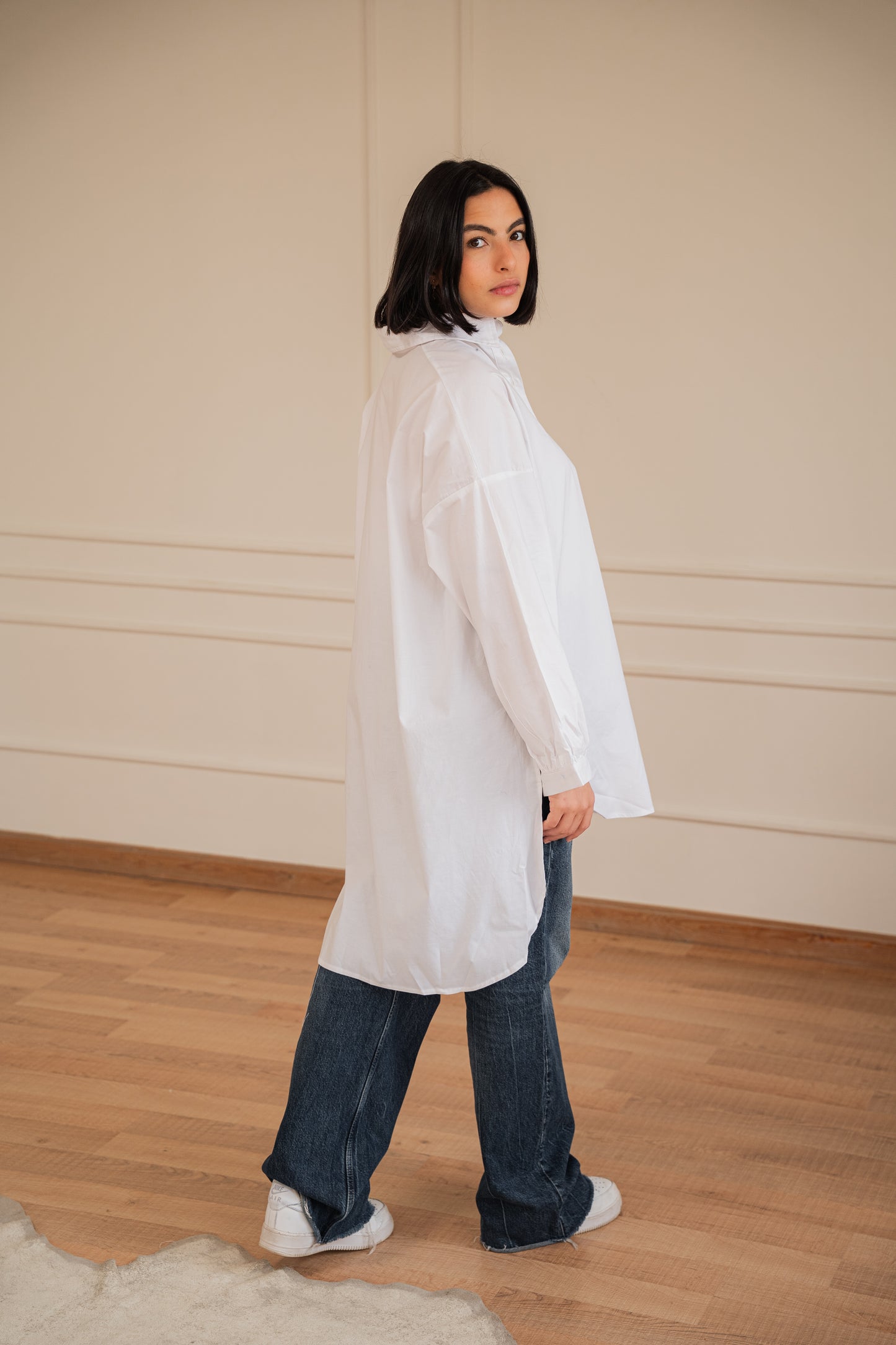 Puff high-low shirt Poplin in White