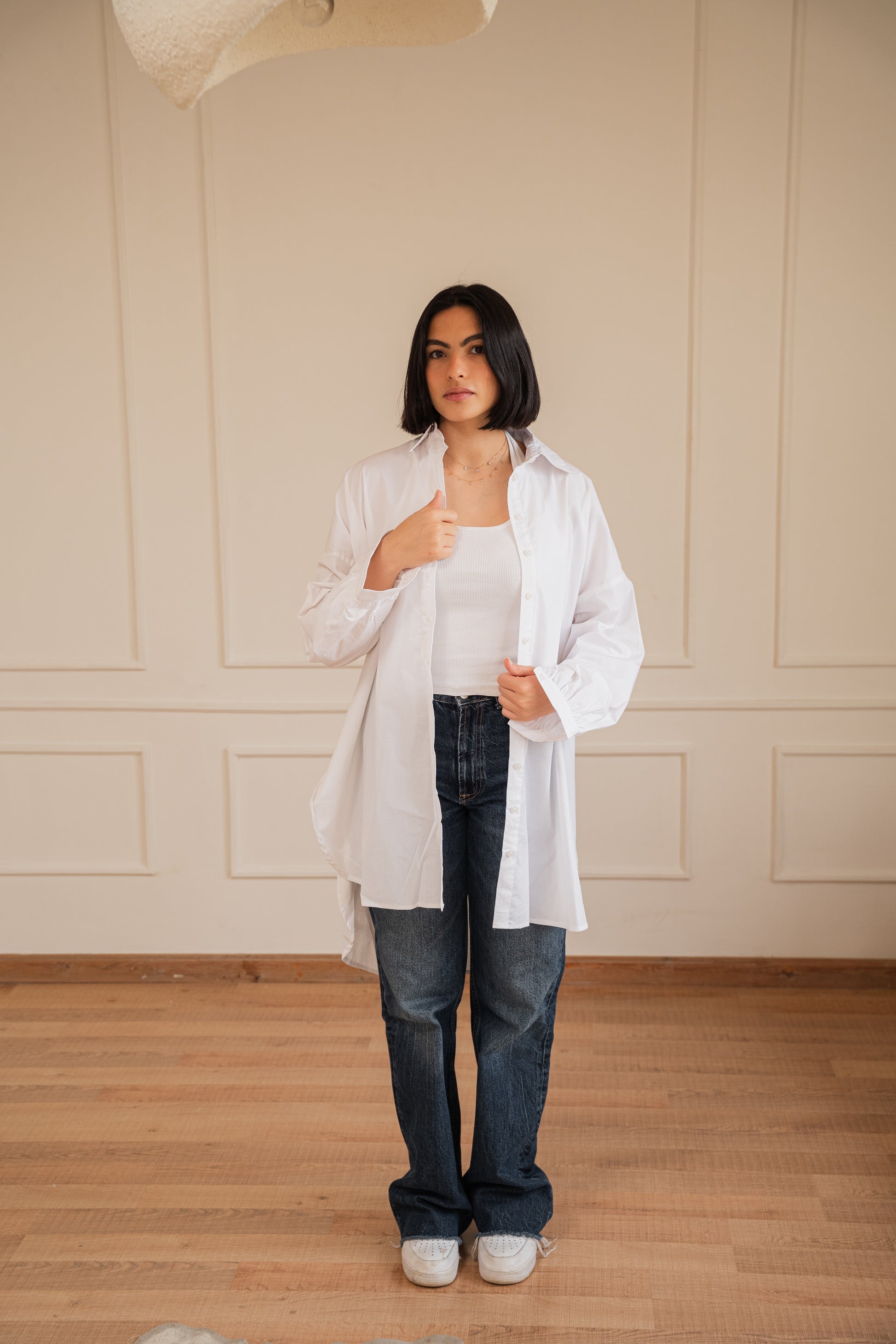 Puff high-low shirt Poplin in White